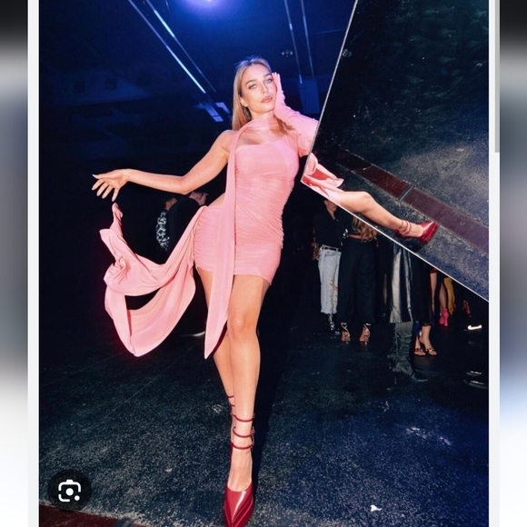 NWT Mugler x HM pink one-shoulder mini dress, sz small Limited Edition H&M - Picture 7 of 7